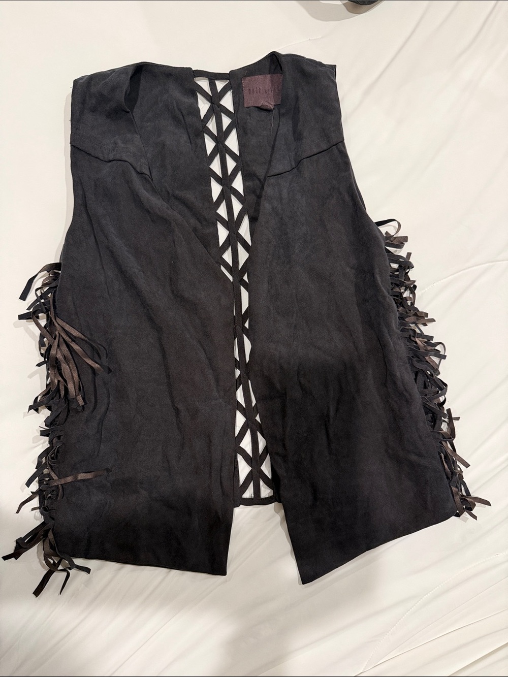 Moon River Black Fringe Faux-Suede Vest